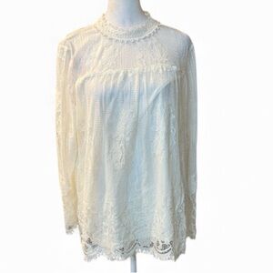 Ultra Pink Soft Cream Lace Top‎ Long Sleeve Large NWT